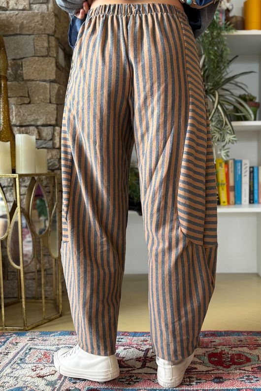 Sunday Morning 7/8 Barrel Pant Grey & Camel